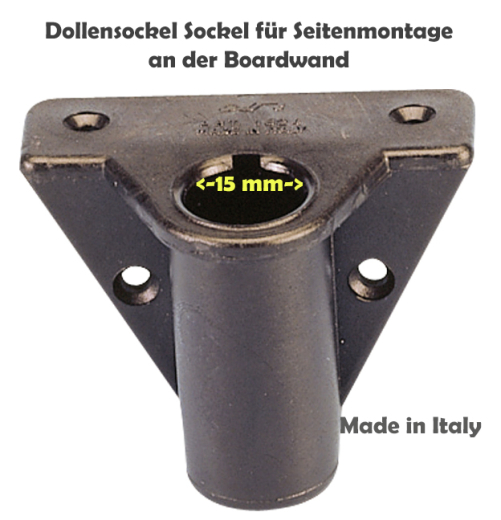 Sockel für Ruderdolle schwarz aus Polyamide, 15mm Aufnahme, Seitenmontage