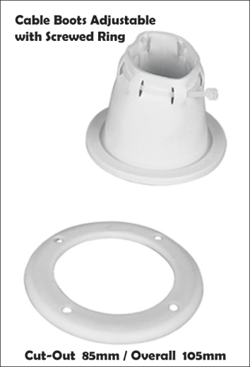 Lalizas Schaltzug Gummibalg, durch Schraubring fixiert, Ø105mm, cut-out Ø85mm weiss